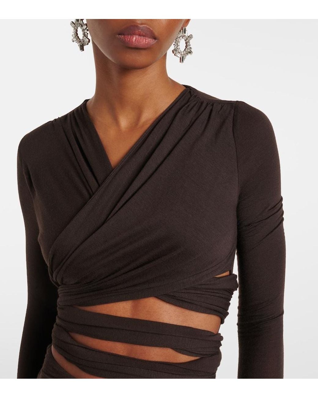 The Attico Brown Sheer Embroidered Tulle Midi Dress