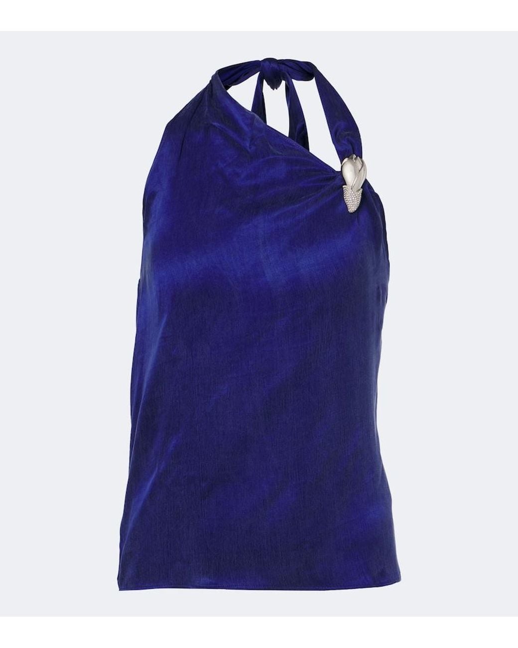 JACQUES WEI Blue Asymmetric Embellished Halterneck Top