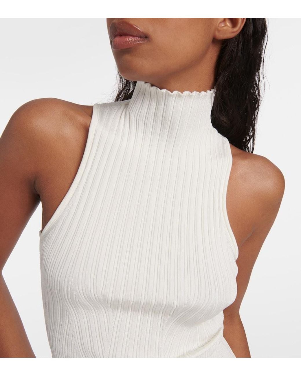 Khaite White Zare Fringed Ribbed-Knit Maxi Dress