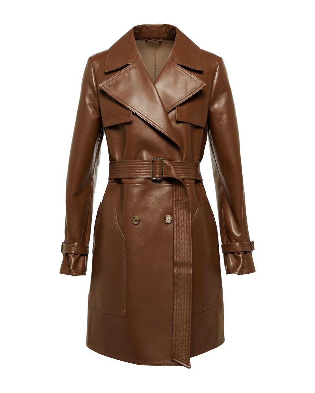 Max Mara Alex Leather Trench Coat in Brown | Lyst