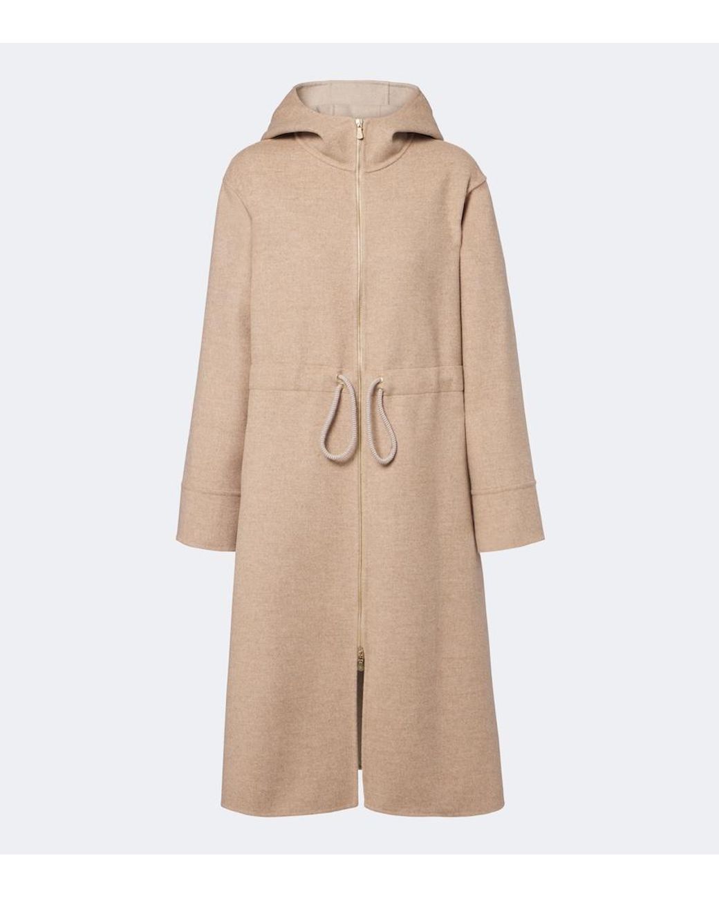 Eleventy Natural Hooded Wool And Cashmere Coat