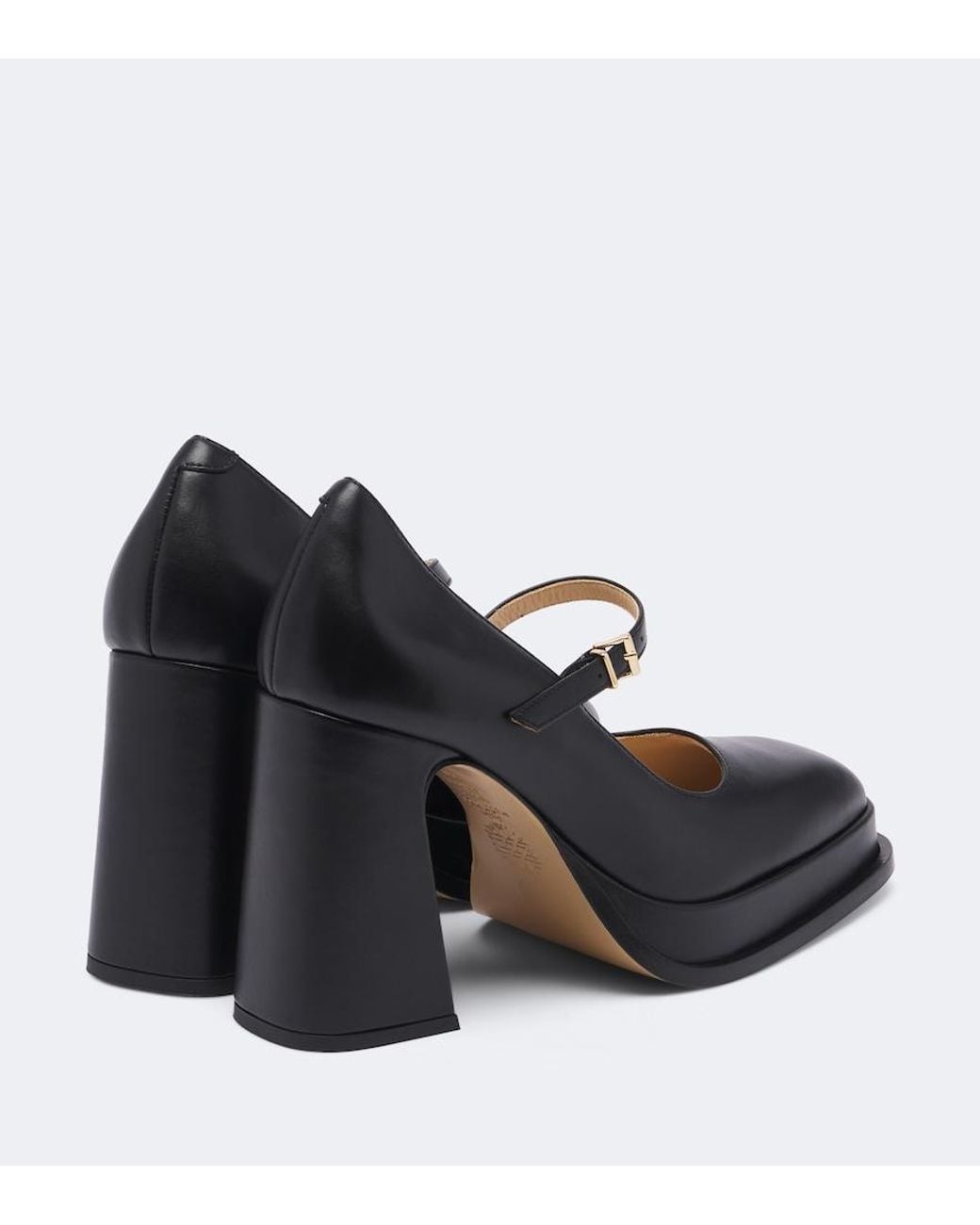 Souliers Martinez Black Casilda Leather Platform Mary Jane Pumps
