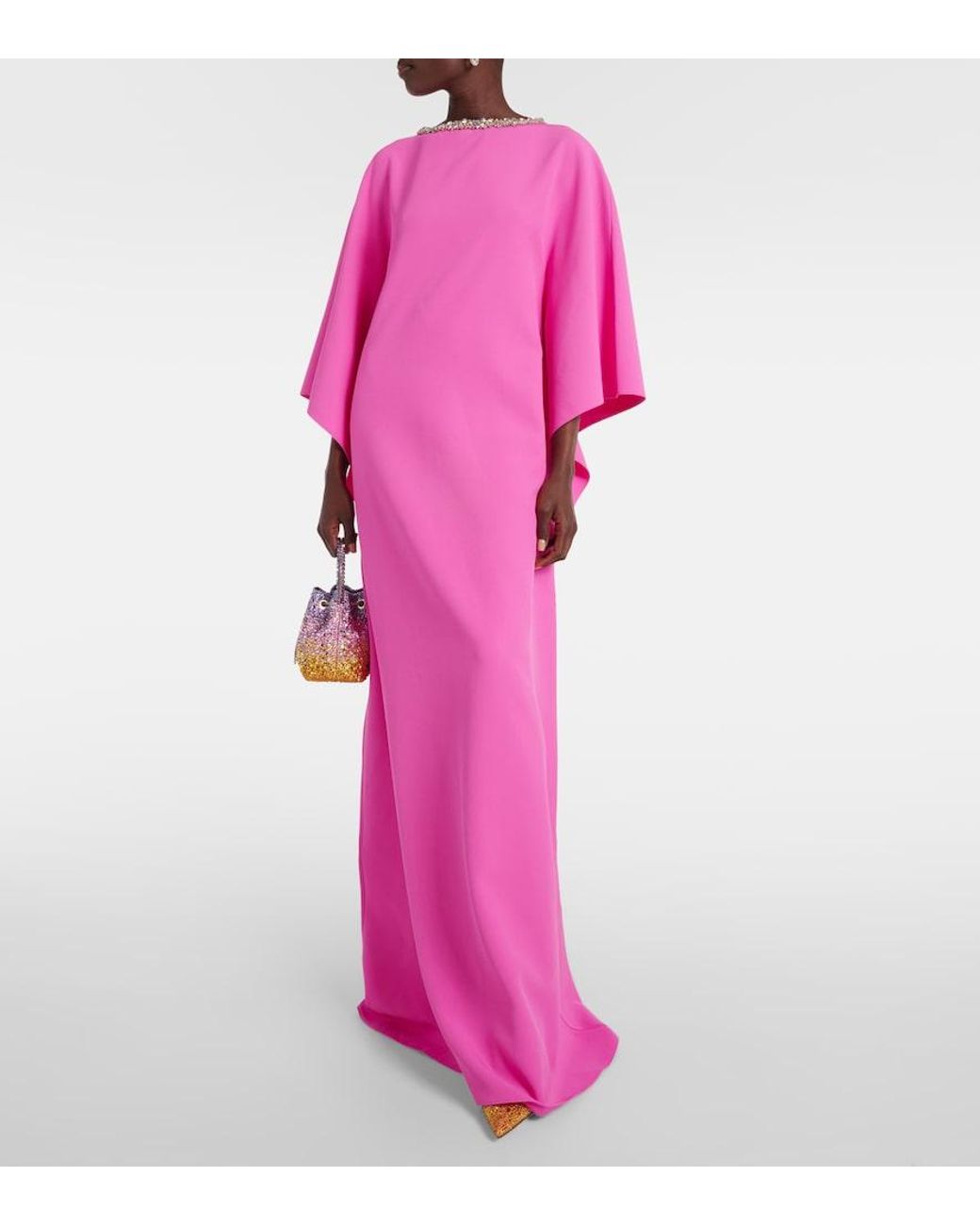 Safiyaa Pink Amarella Crystal-Embellished Crepe Gown