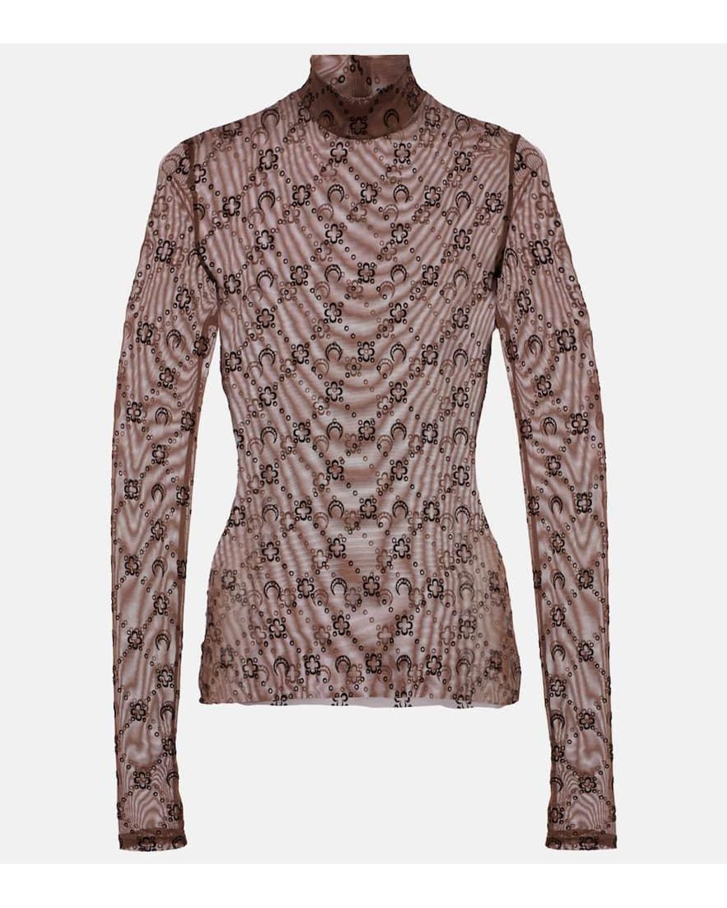 Marine Serre Moonogram Mesh Turtleneck Top in Brown | Lyst