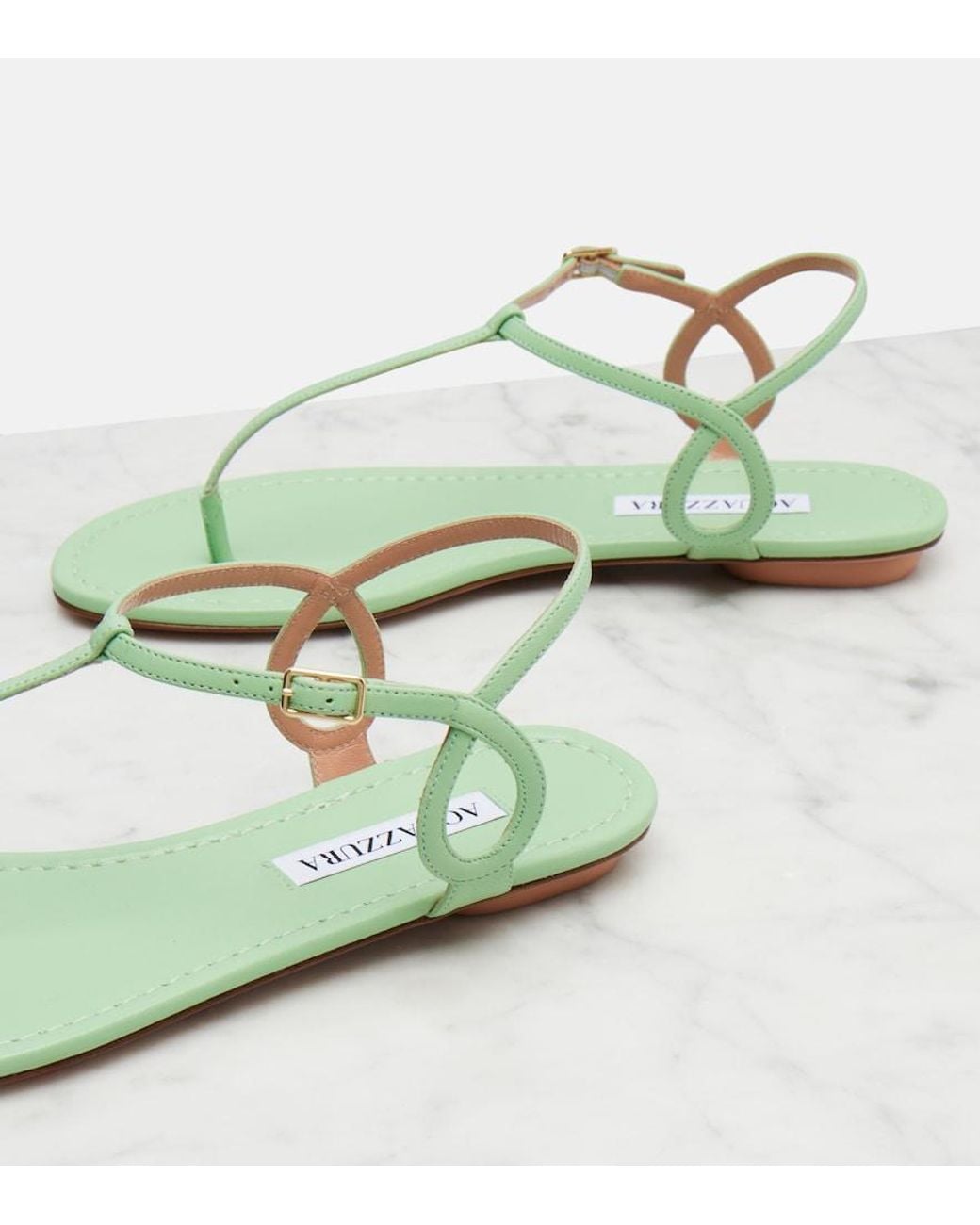 Aquazzura Green Almost Bare Leather Thong Sandals