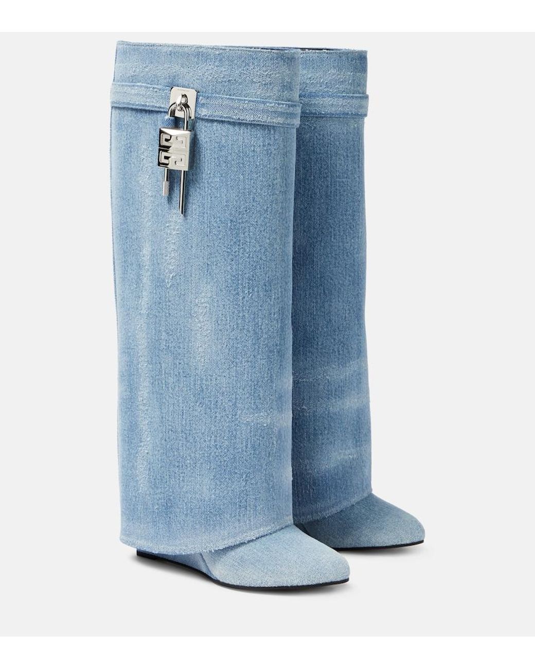 Givenchy Shark Lock Washed Denim Boots in Blue Lyst