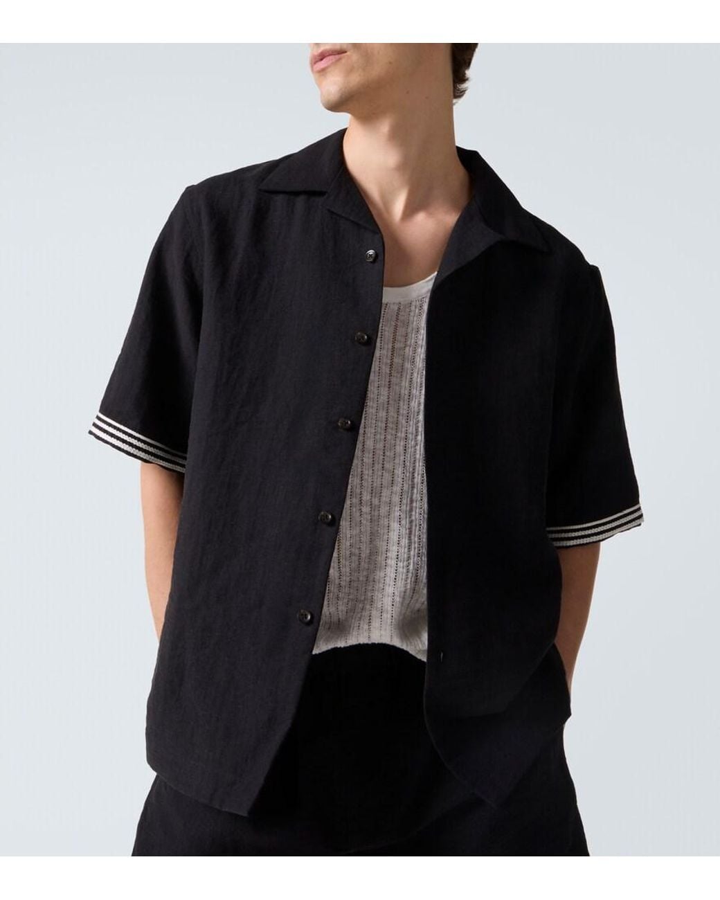 Camisa Bordada Commas de hombre de color Black