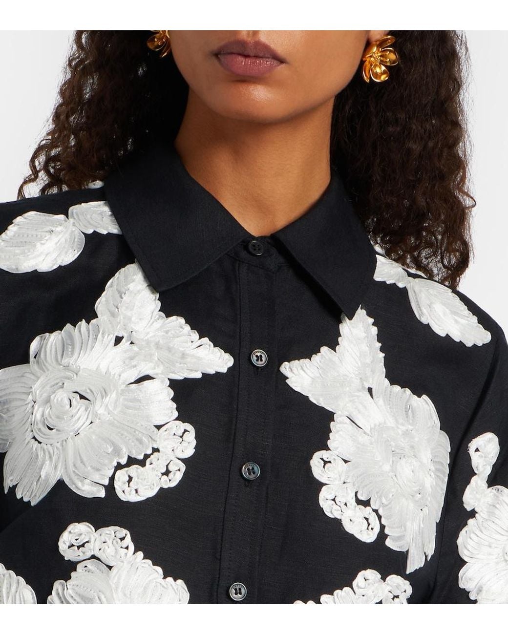 Jonathan Simkhai Black Callie Embroidered Linen-Blend Shirt