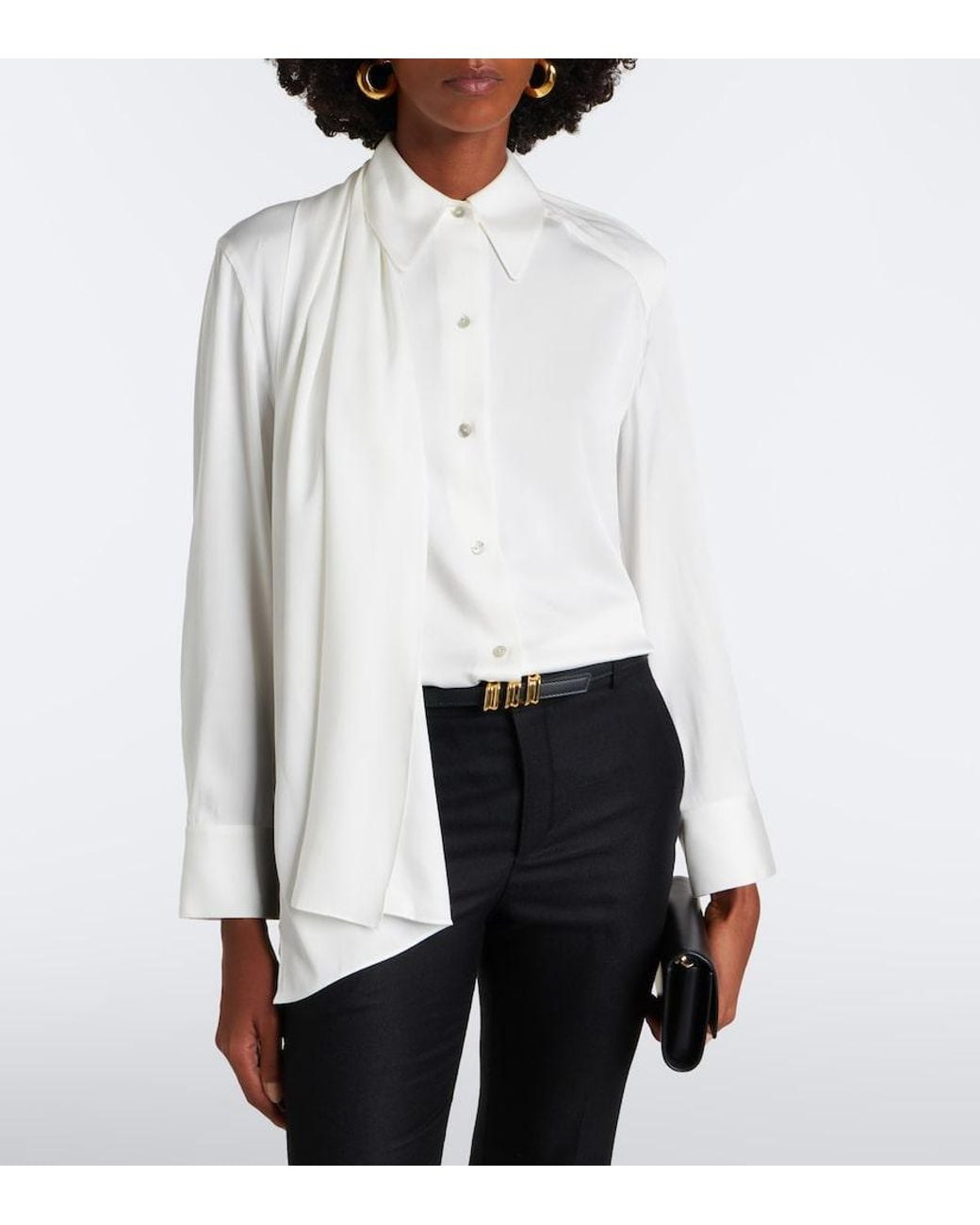 Vince White Draped Silk-Blend Satin Blouse