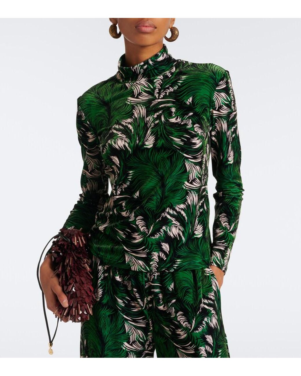 LaDoubleJ Green Printed Velvet Top