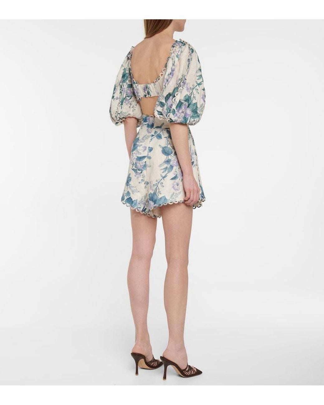 Zimmermann Blue Cassia Floral Linen Crop Top
