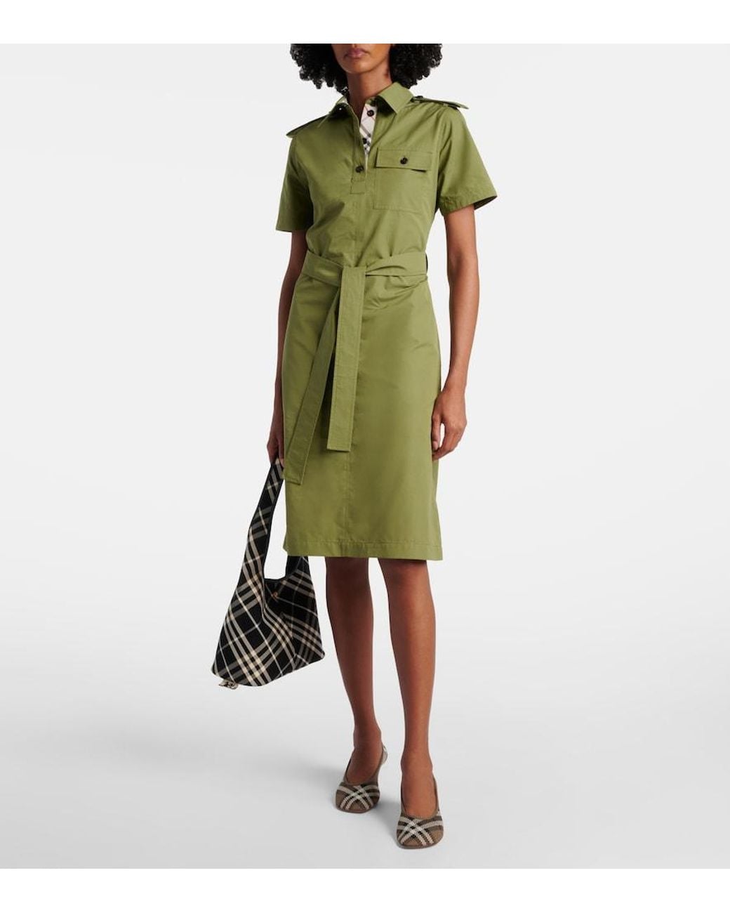 Burberry Green Belted Cotton Shirt Dress