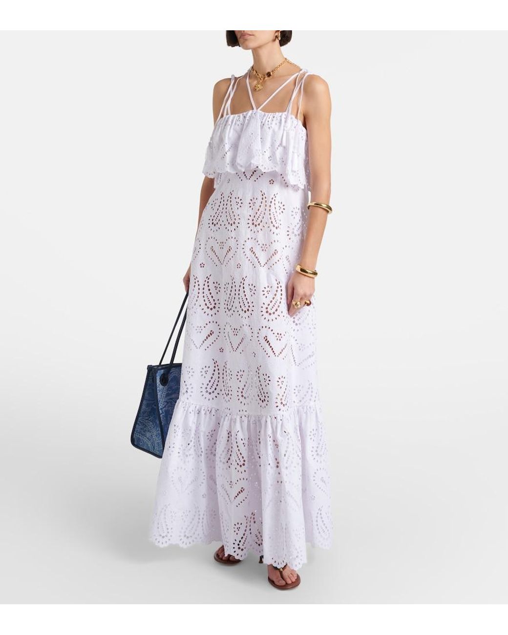 Etro White Broderie Anglaise Cotton-Blend Maxi Dress
