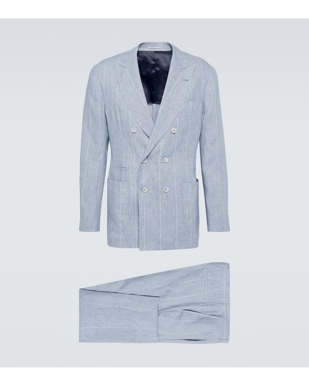 Brunello Cucinelli Striped Double-Breasted Linen Suit in