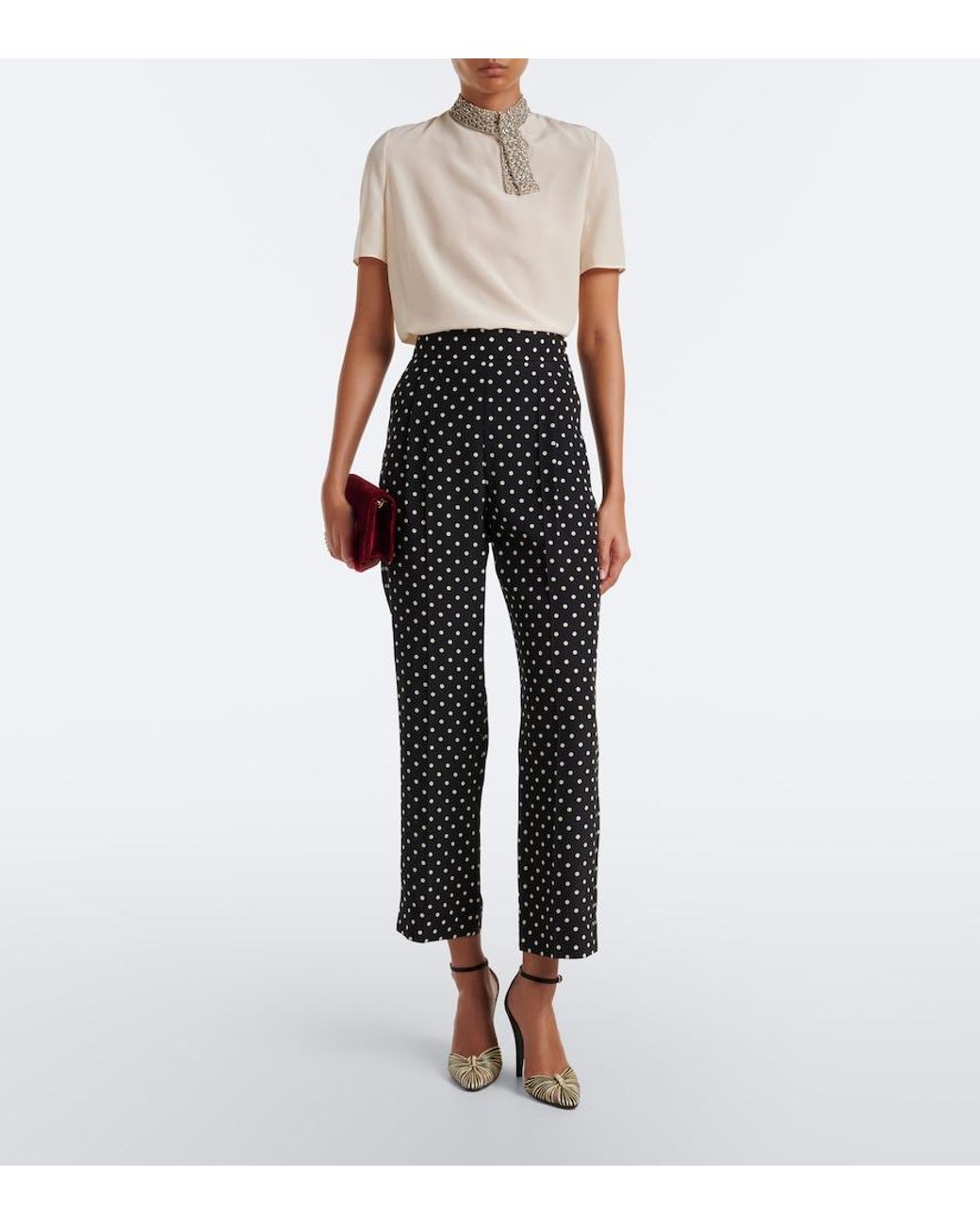 Valentino Natural Embellished Silk Crepe De Chine Top