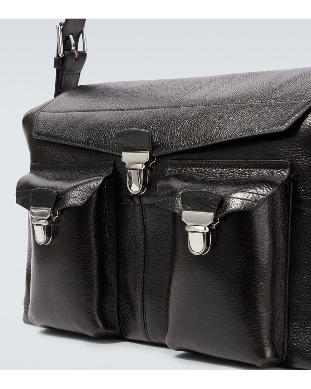 Lemaire Black Week-End Gear Leather Shoulder Bag for men
