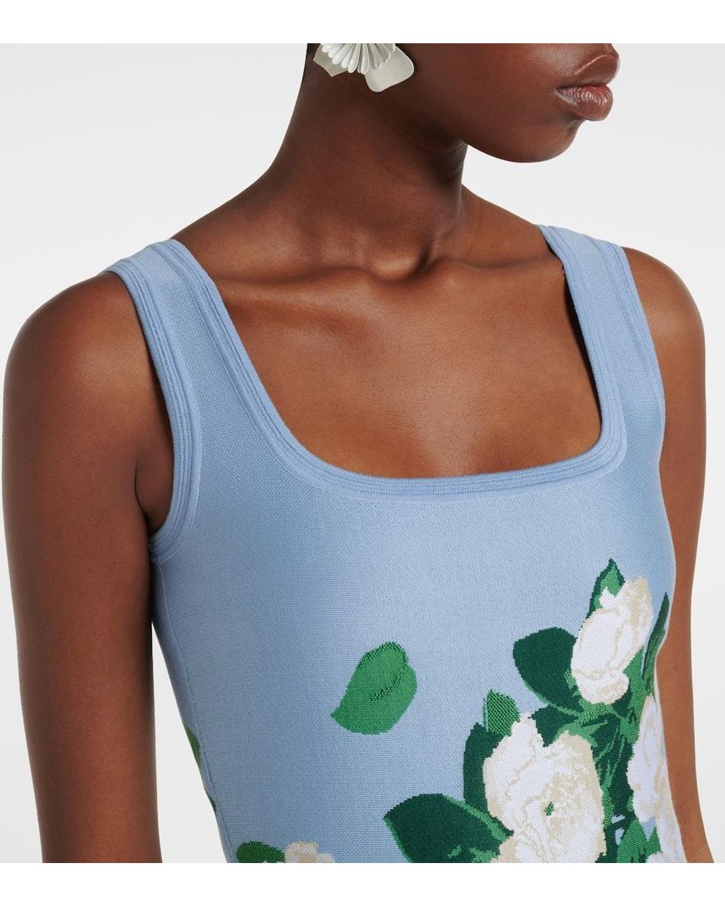 Carolina Herrera Blue Floral Silk-Blend Midi Dress