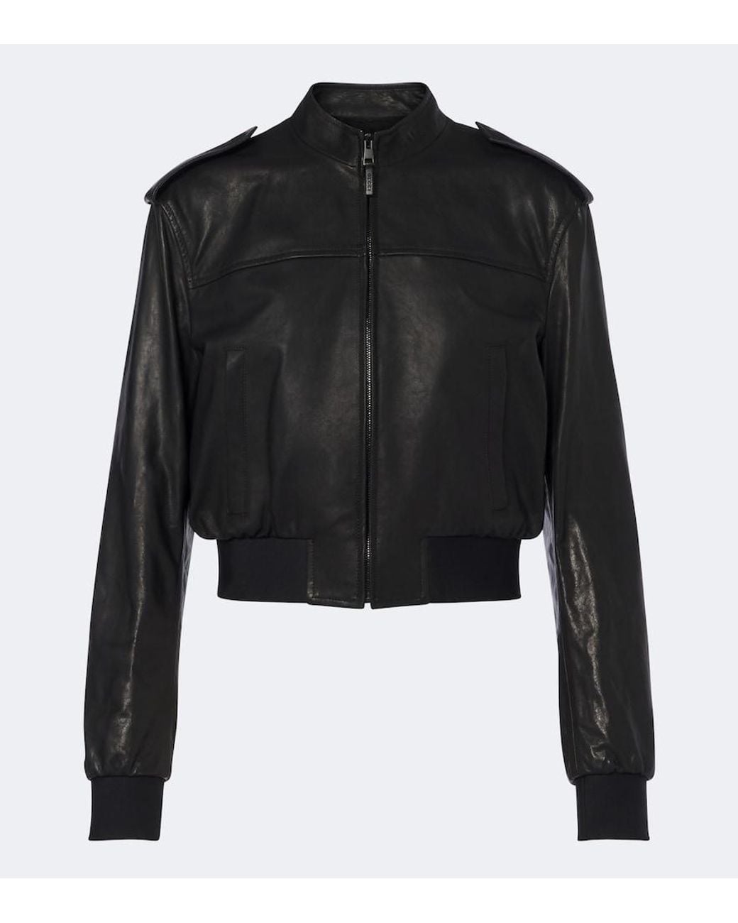 Gucci Black Cropped Leather Bomber Jacket
