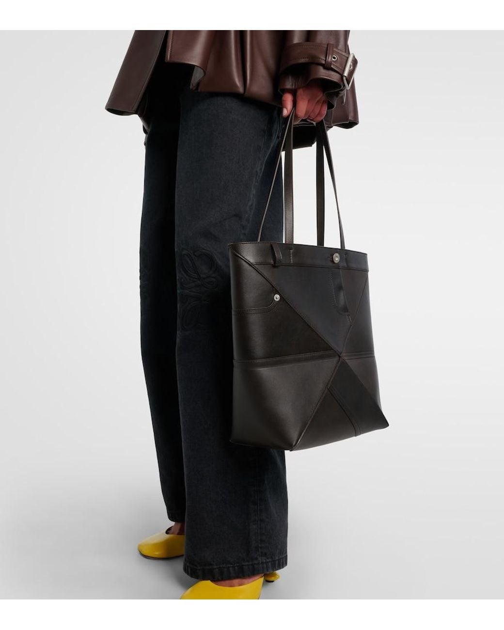 Loewe Black Puzzle Fold Medium Leather Tote Bag