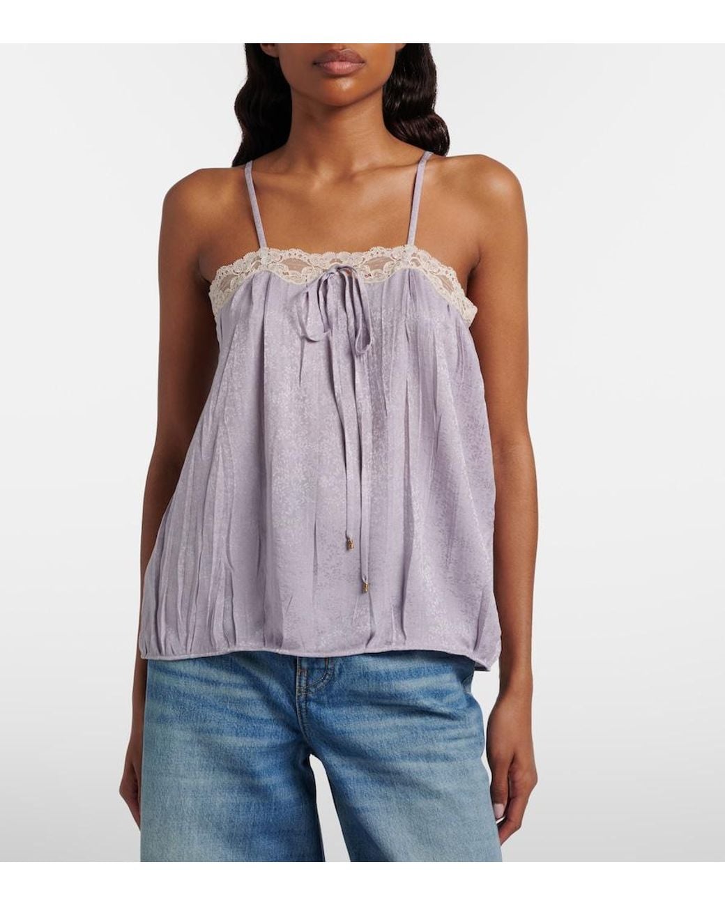 Chloé Purple Lace-Trimmed Silk Top
