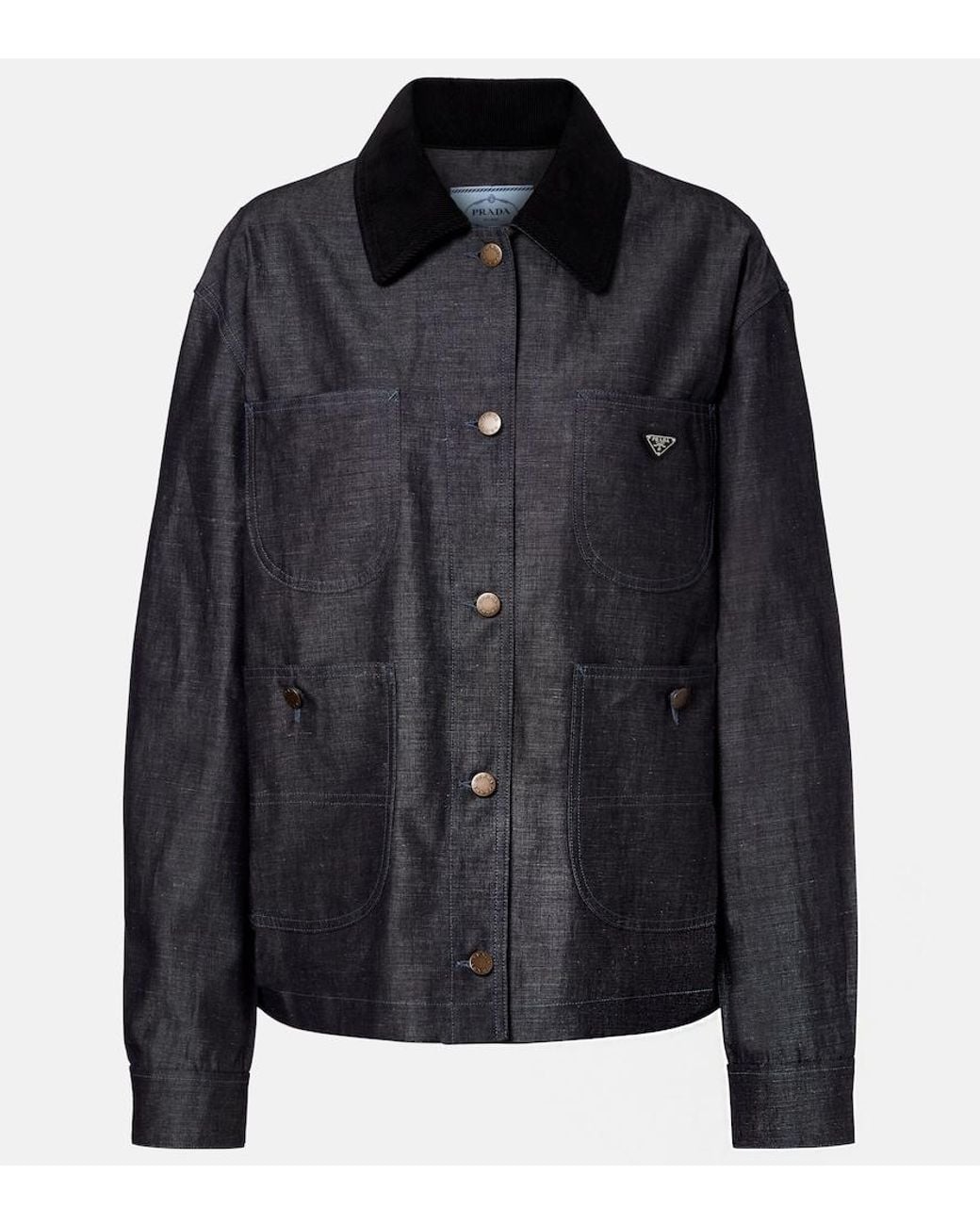 Prada Black Cotton And Linen Chambray Jacket