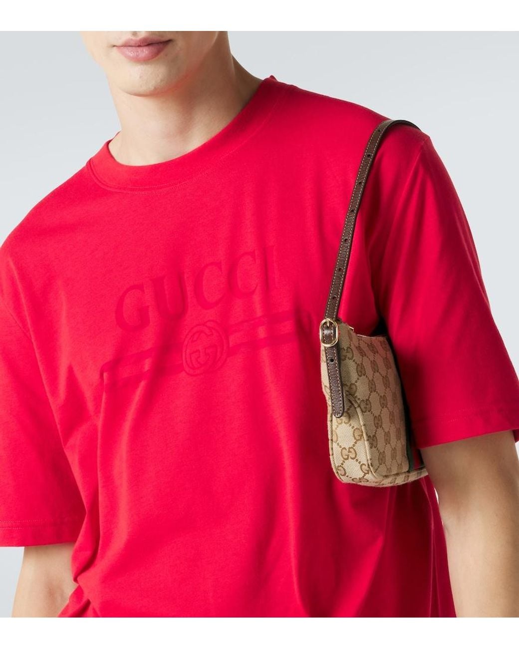 Gucci Pink Logo Cotton-Blend Jersey T-Shirt for men