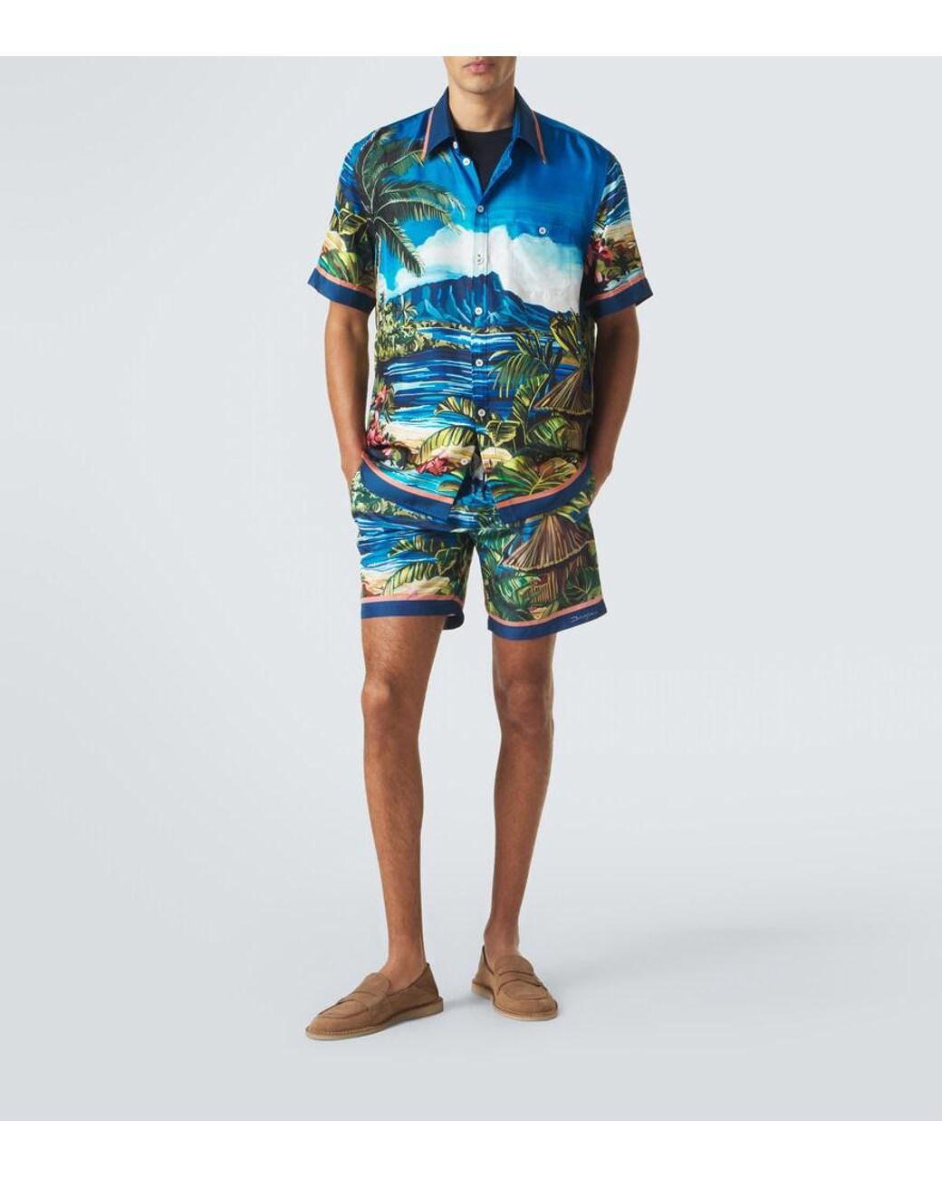 Dolce & Gabbana Blue Printed Silk Twill Shirt for men