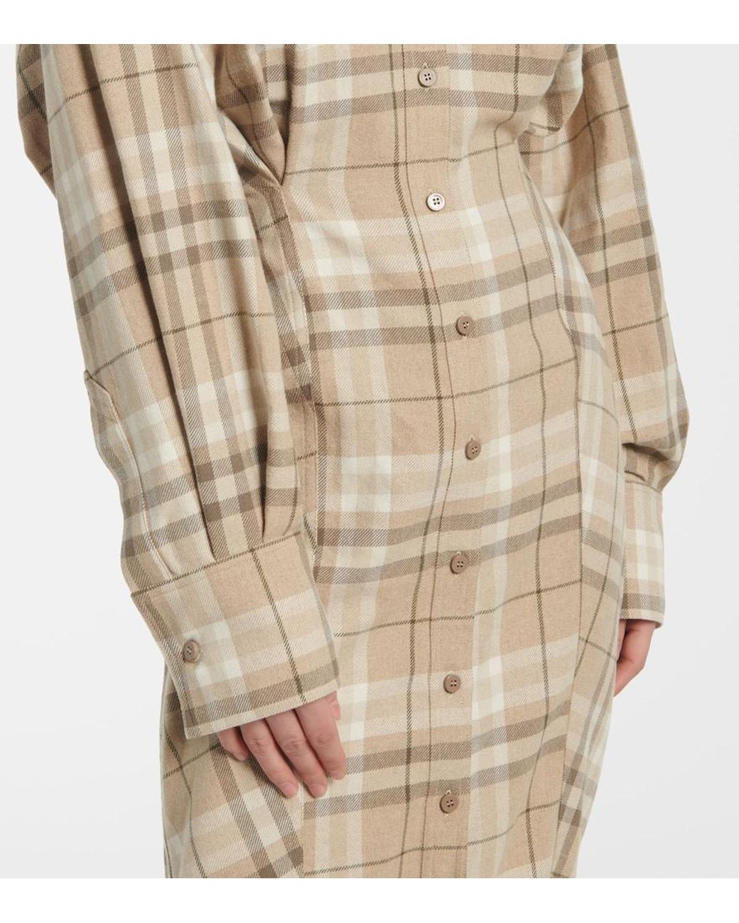 The Attico Natural Checked Cotton-Blend Shirt Dress