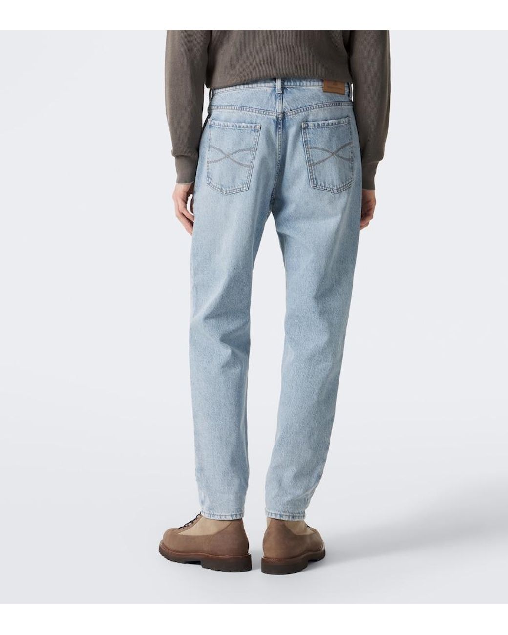 Brunello Cucinelli Blue Distressed Straight Jeans for men