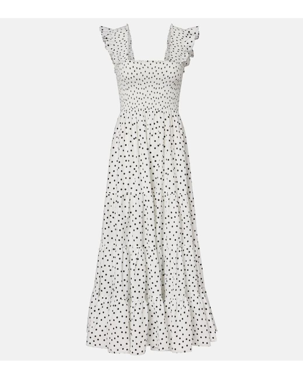 Rixo White Kendall Polka-Dot Cotton Midi Dress