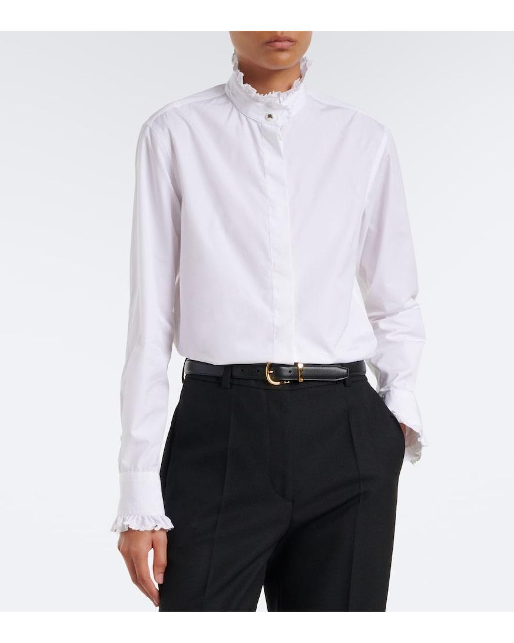 Burberry White Logo Ruffled Cotton Poplin Shirt