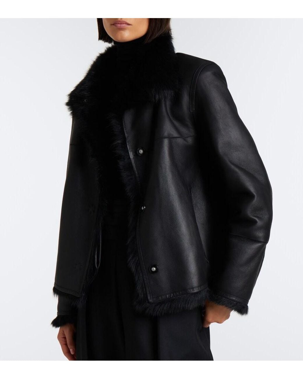 Yves Salomon Black Reversible Shearling Coat