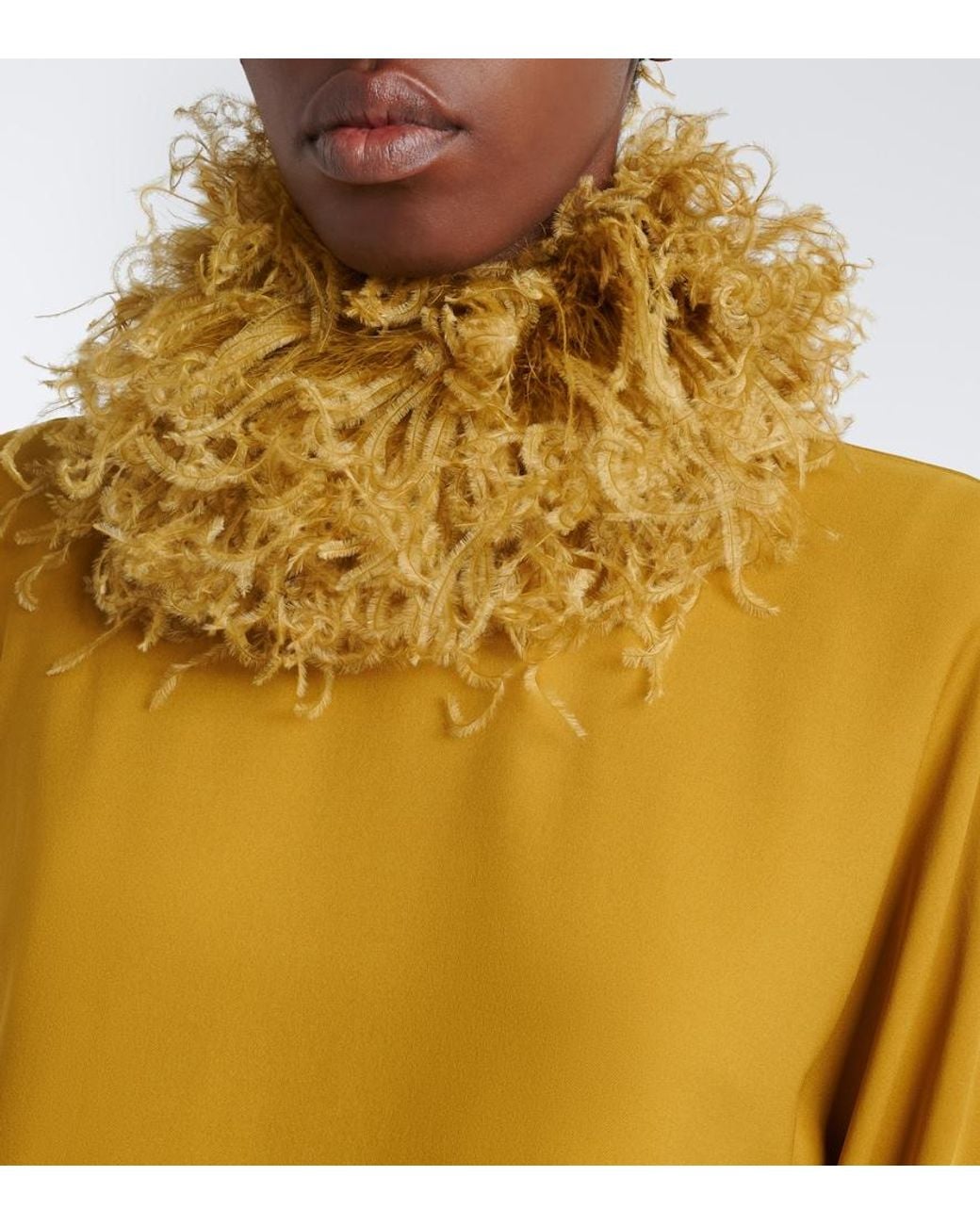 Valentino Garavani Yellow Feather-Trimmed Silk Georgette Midi Dress