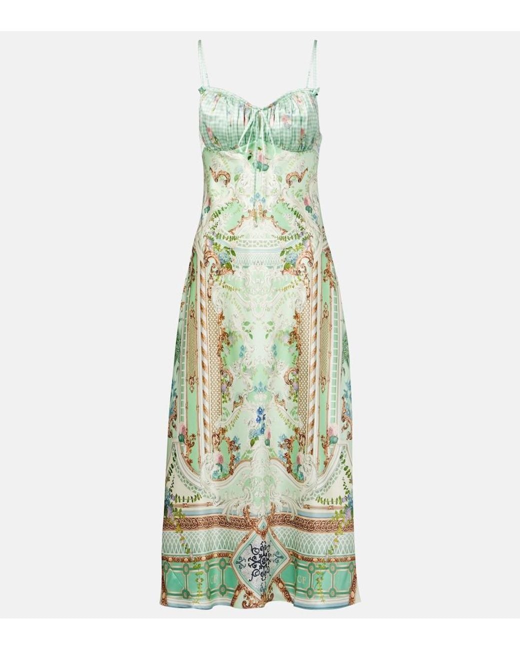 Camilla Green Gathered Silk Midi Dress