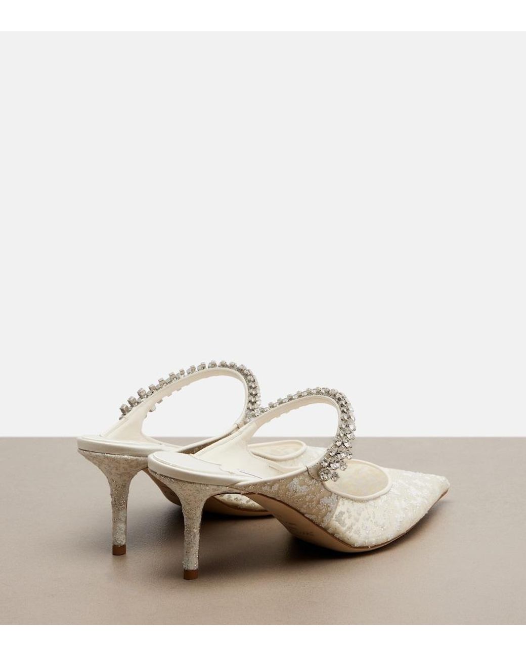 Jimmy Choo White Bing Embellished Leather-Trimmed Mules