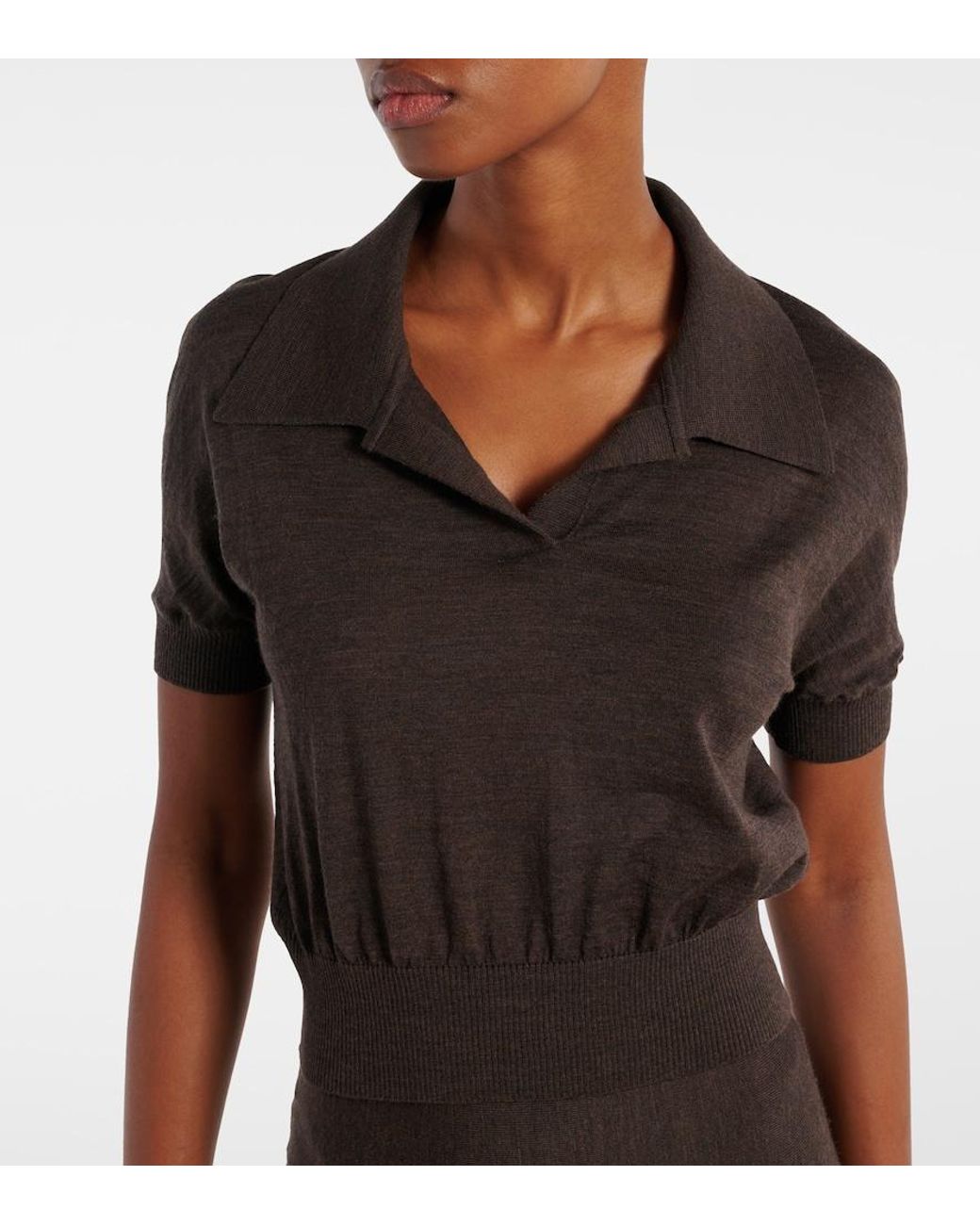 Khaite Black Morgane Wool-Blend Polo Shirt