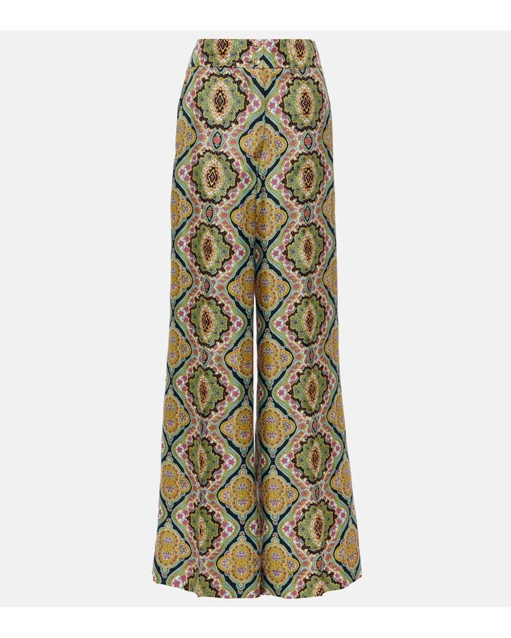 Etro Multicolor Printed Silk Wide-Leg Pants