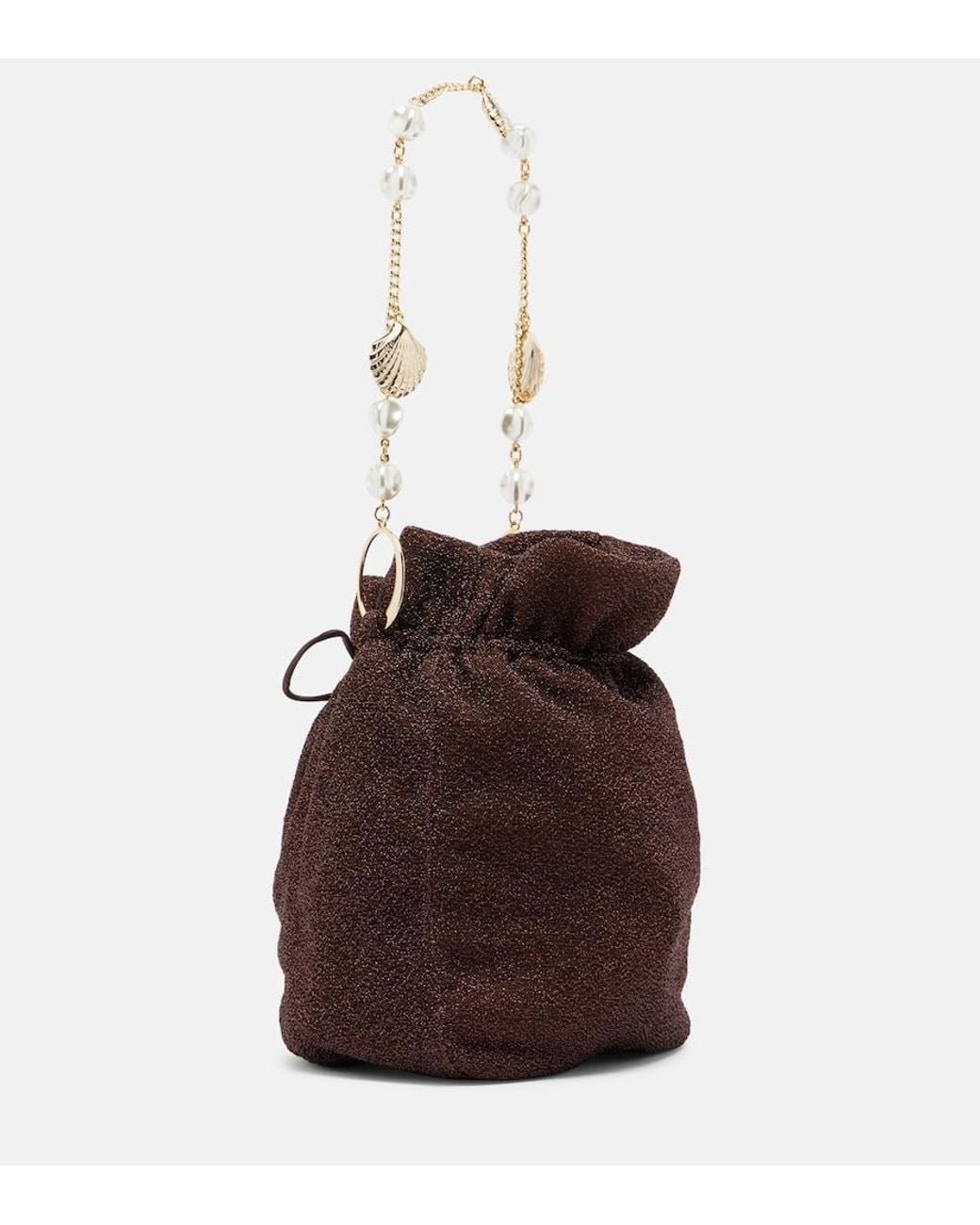 Oseree White Lumiere Small Embellished Bucket Bag