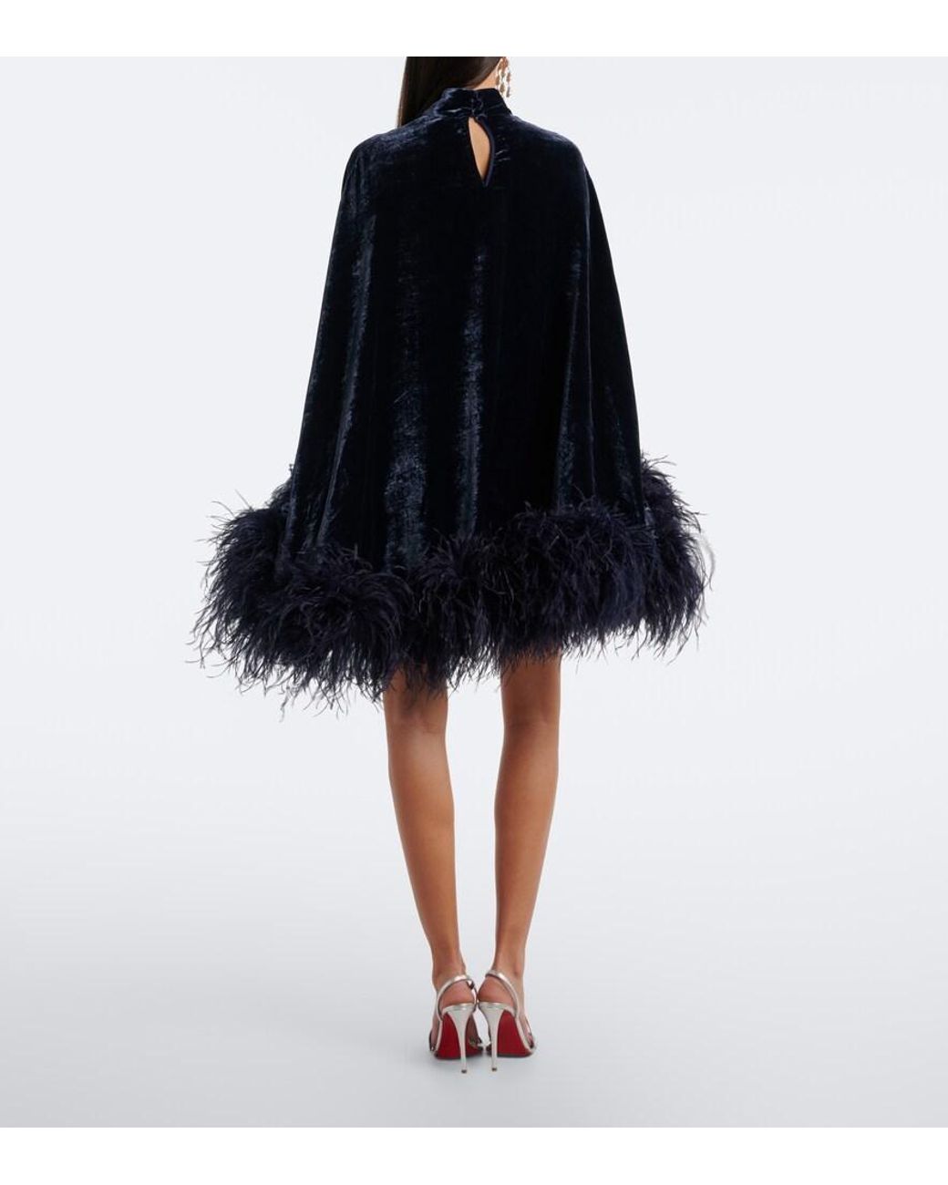 Taller Marmo Blue Vegas Feather-Trimmed Velvet Minidress