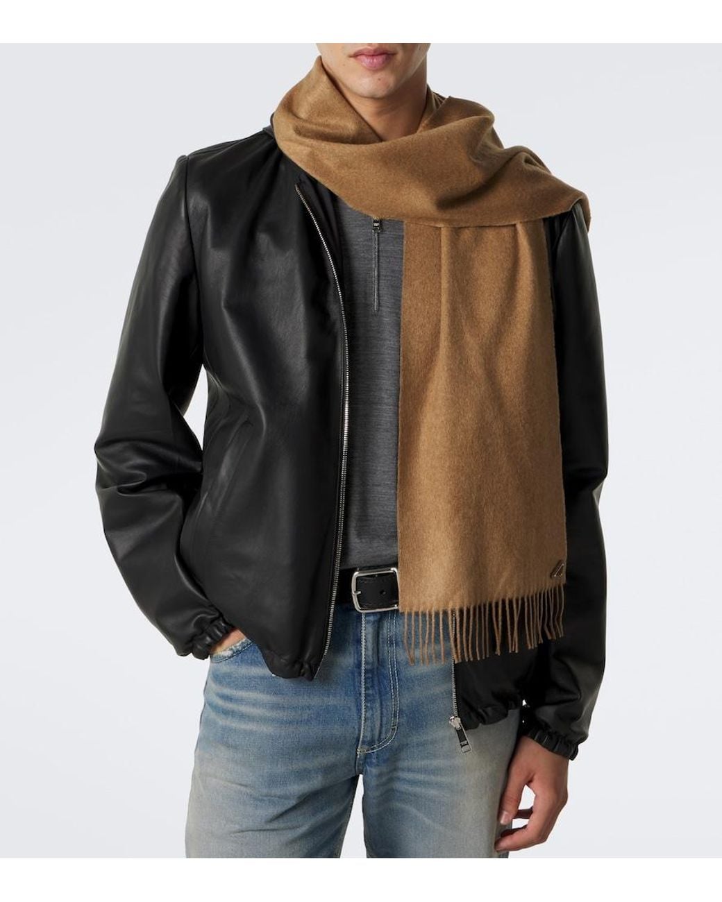 Prada Natural Fringed Silk And Cashmere Scarf for men