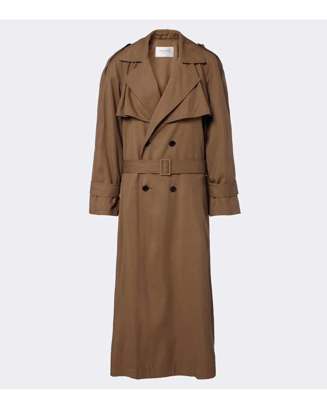 Saint Laurent Natural Double-Breasted Twill Trench Coat