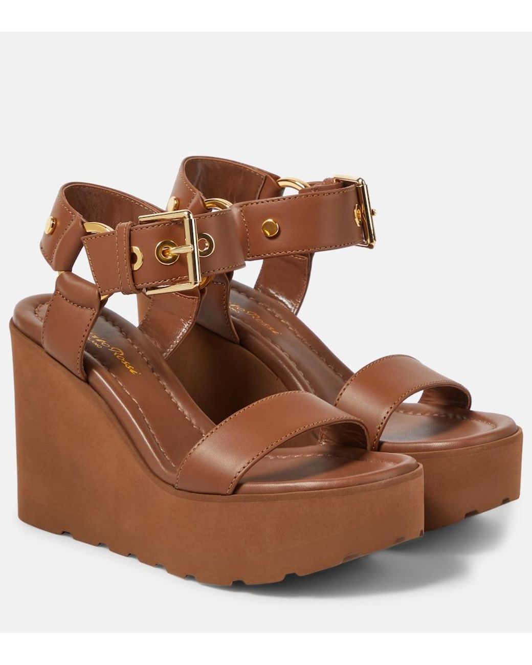 Gianvito Rossi Brown Leather Platform Wedge Sandals