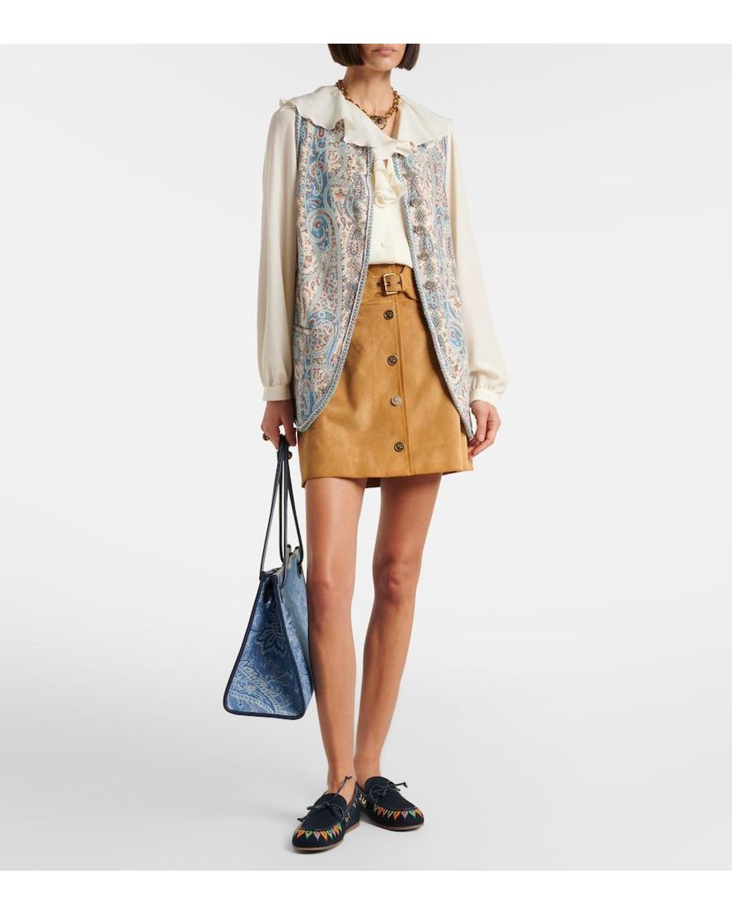 Etro Blue Embroidered Canvas Boat Shoes