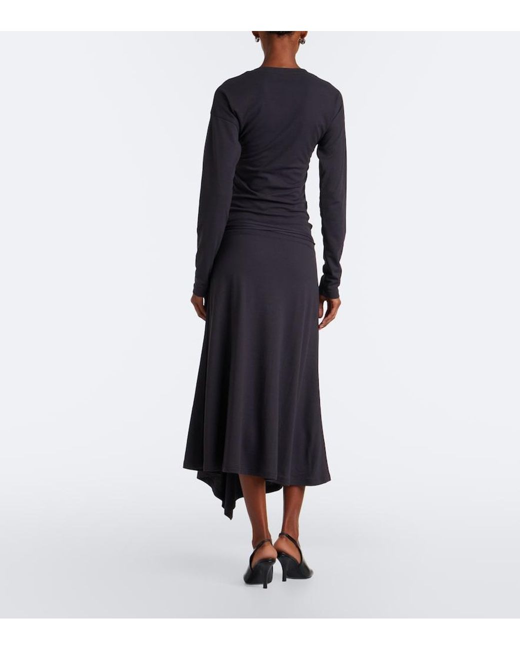 Lemaire Black Cotton Jersey Crepe Midi Dress