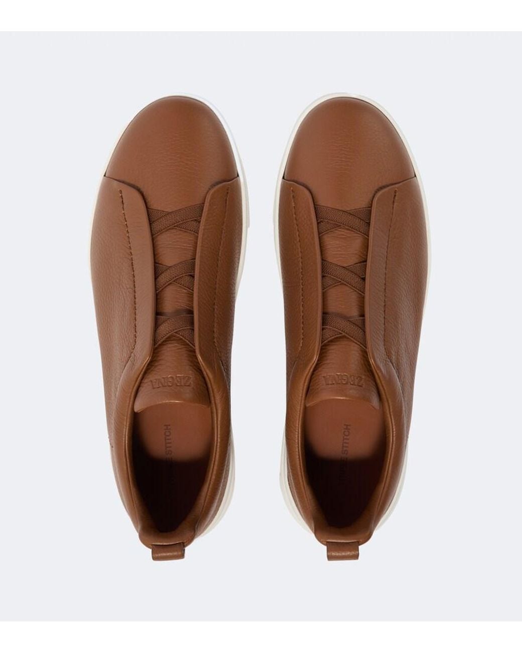 Zegna Brown Triple Stitch Leather Sneakers for men