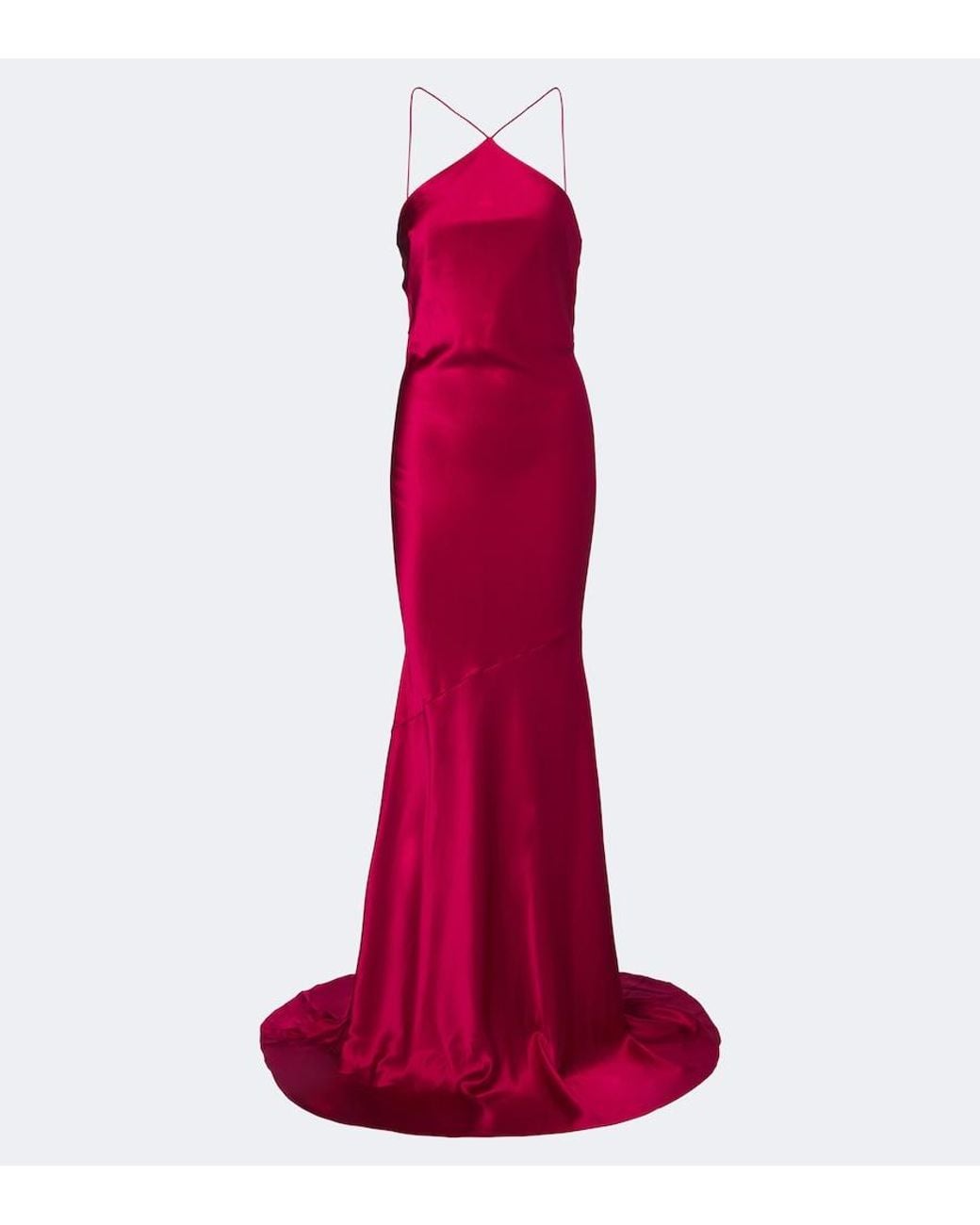 Alex Perry Red Halterneck Silk Satin Gown