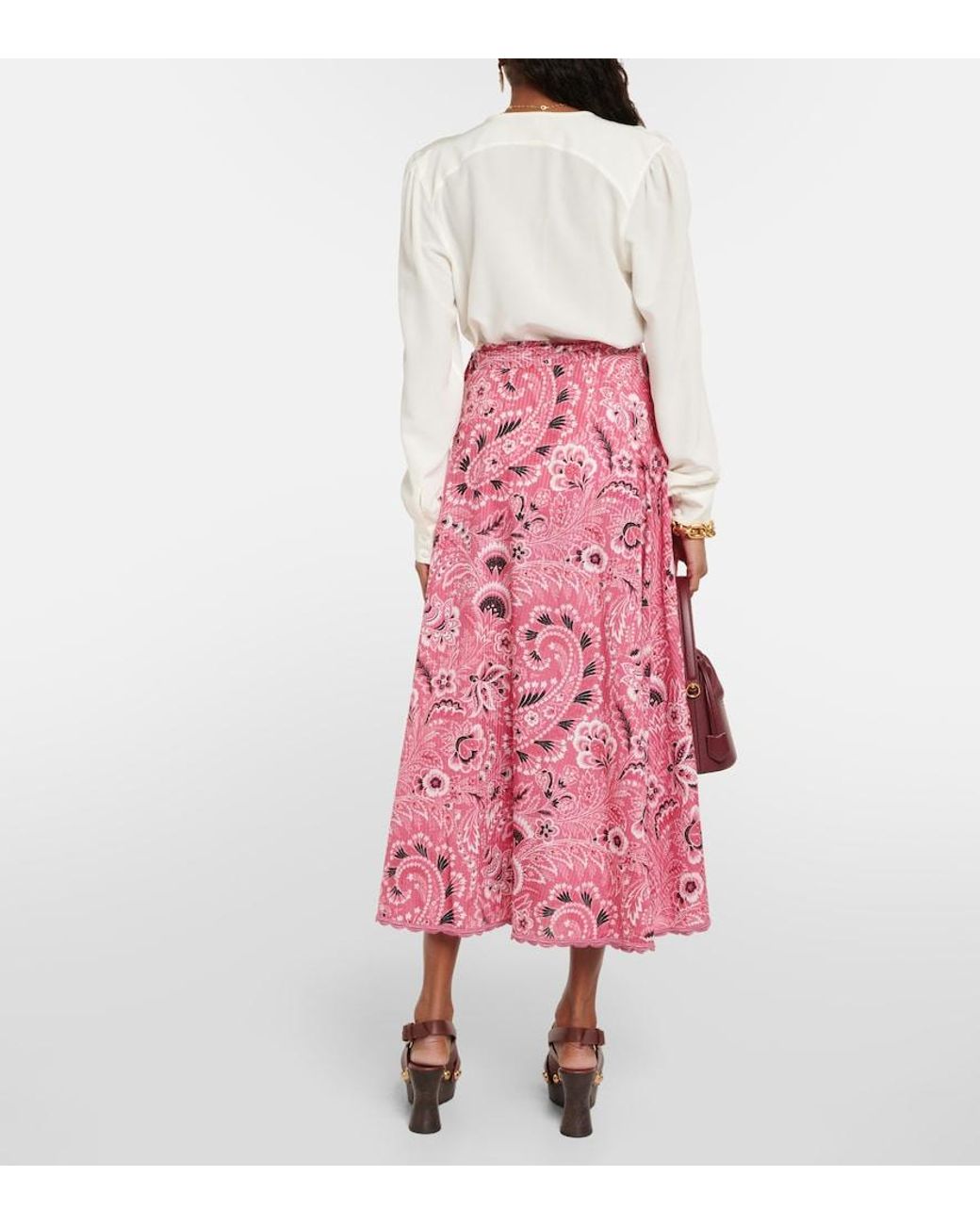 Etro Red Paisley Cotton And Silk Maxi Skirt