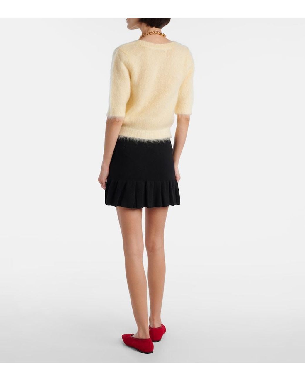 Alessandra Rich Natural Embroidered Mohair-Blend Sweater