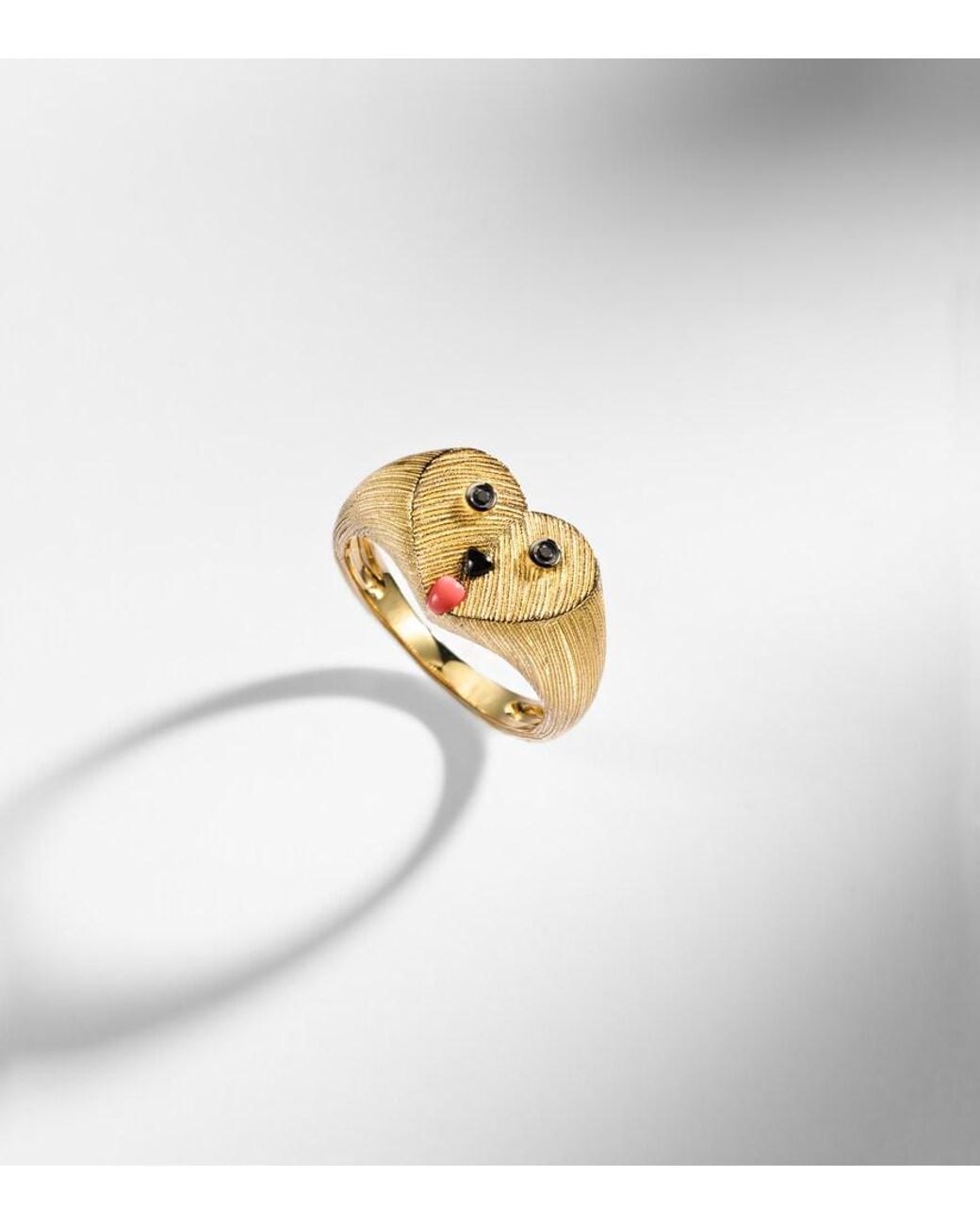 Yvonne Léon White Pinky Ring Cour Toutou Mini Aus 9Kt Gelbgold (375/1000) Mit Edelsteinen