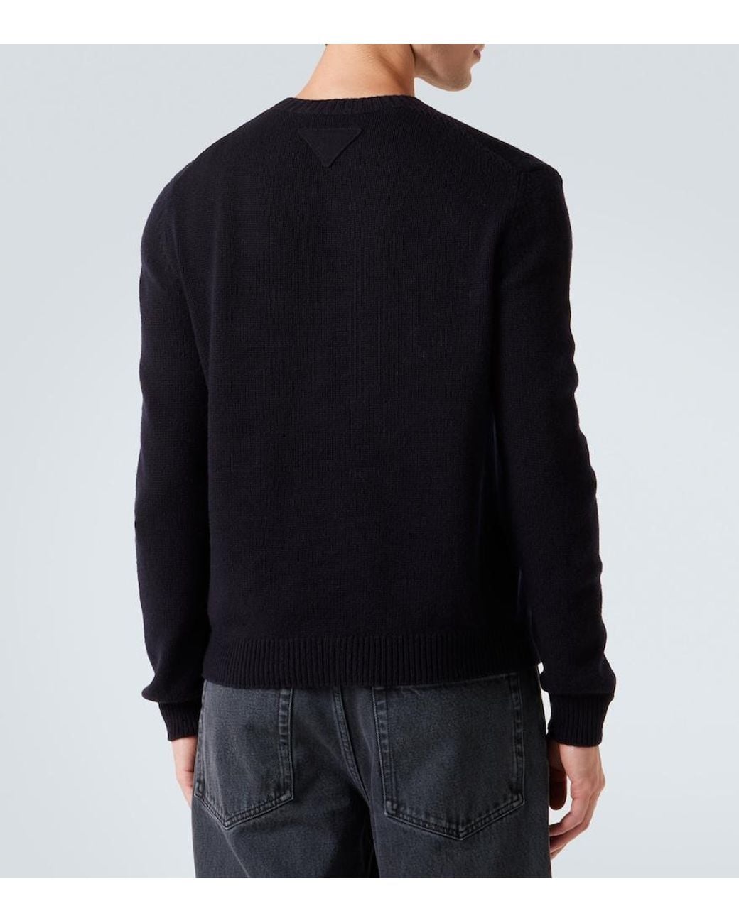 Prada Blue Ribbed-Knit Cashmere Sweater for men